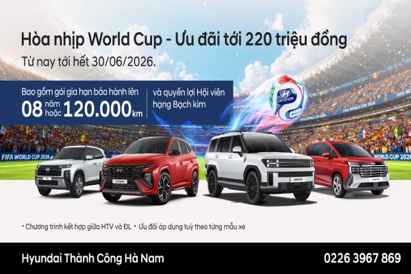 HYUNDAI THÀNH CÔNG TRIỂN KHAI CHƯƠNG TRÌNH “HOÀ NHỊP WORLDCUP - ƯU ĐÃI LÊN TỚI 220 TRIỆU ĐỒNG”
